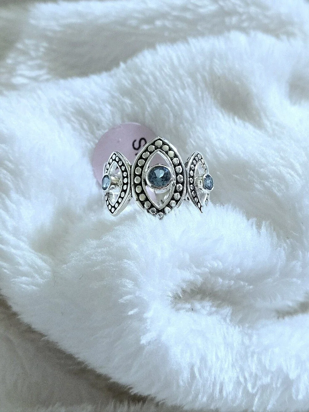 Athra Trading Inc. (ATI) Silver🤍 Ring💍 with Evil Eyes🧿 and Sky Blue🩵 Topaz